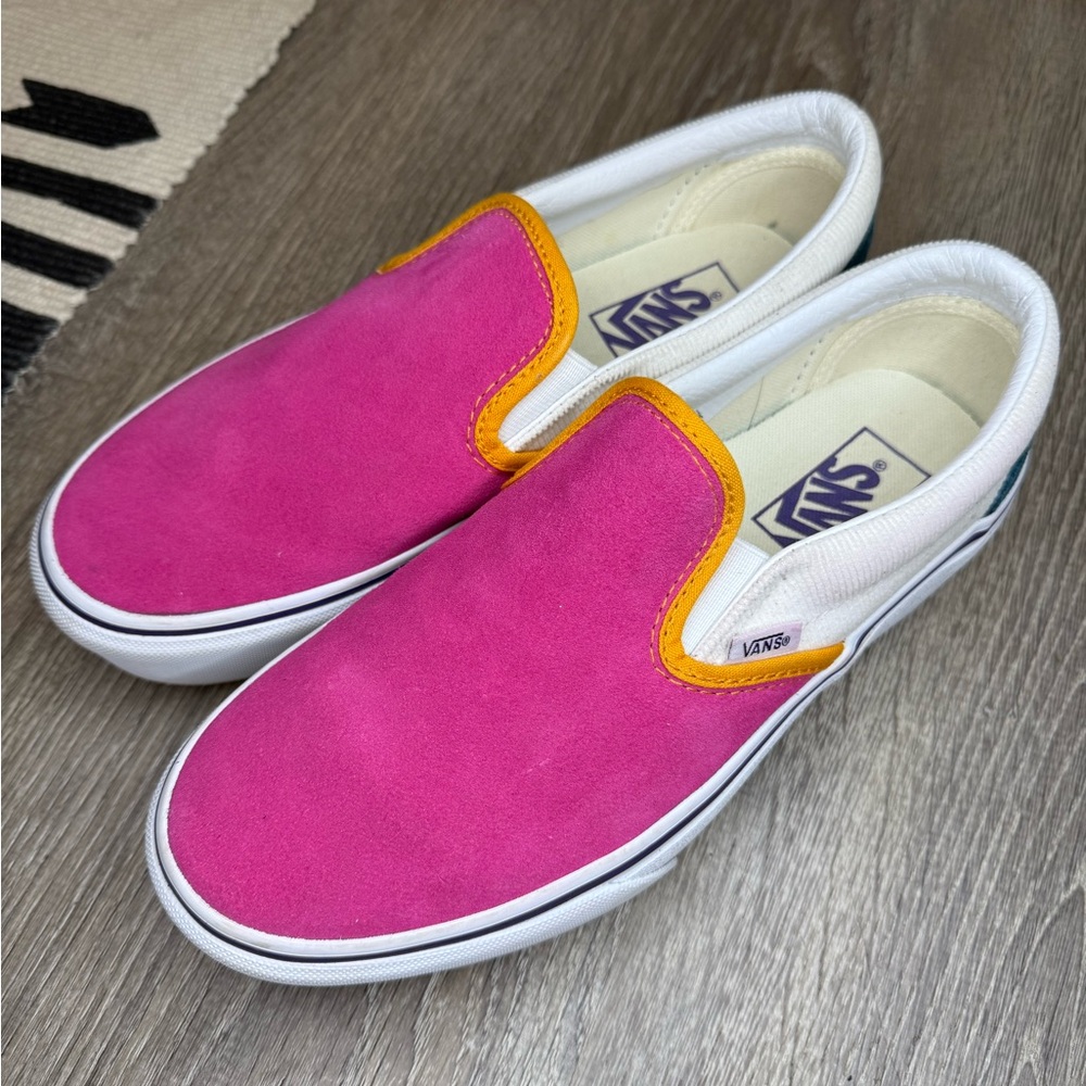 Vans Classic - Slip On Platform Mini Cord Shoes Pink Leather Suede - size 8 - Picture 2 of 10